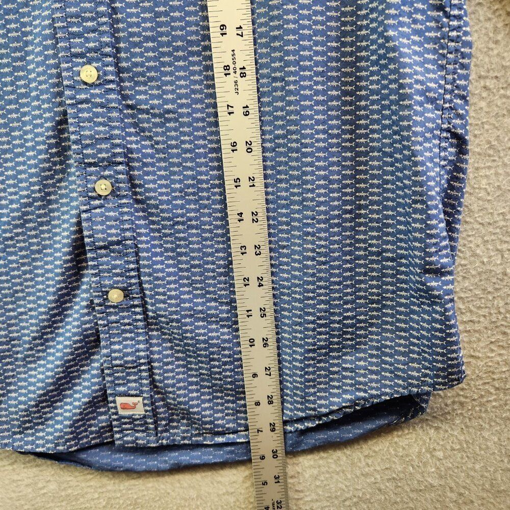 Vineyard Vines Shirt Mens M Blue Fish Bone Print Slim Fit Murray Resortwear - Picture 9 of 13